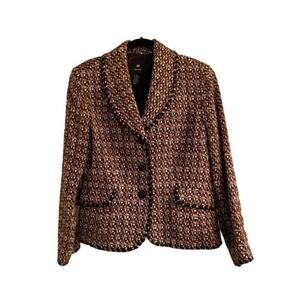 Doncaster Collection Womens Three Button Silk Trim Metallic Tweed Blazer Size 12